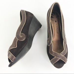 Seychelles Brown Peep Toe Suede Wedge Shoes 6